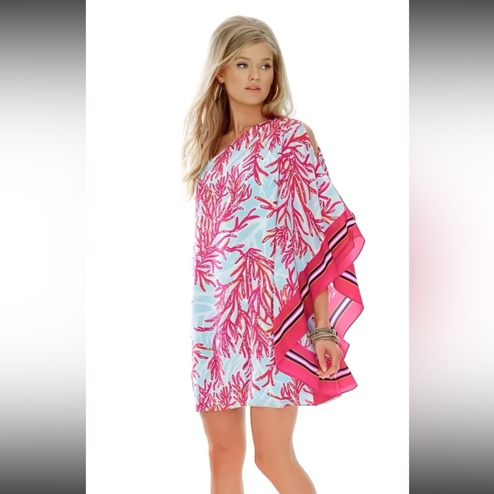 ❌SOLD❌🎉HP🎉Lilly Pulitzer Marlee One Shoulder Silk Dress 2 - Picture 2 of 12